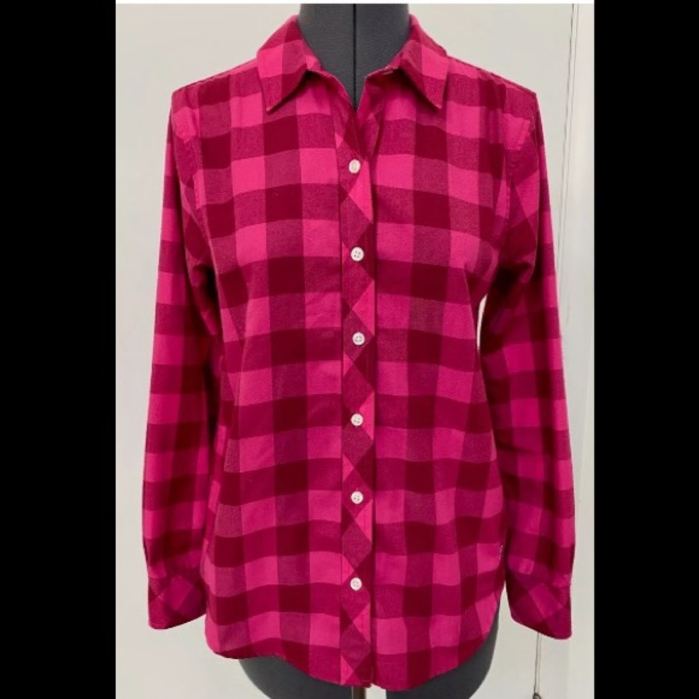 VINEYARD VINES PERFORMANCE RELAXED PINK RED BUFFALO PLAID BLOUSE TOP FLANNEL 0